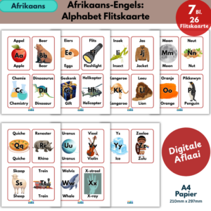 Afrikaans–English Alphabet Flashcards 1