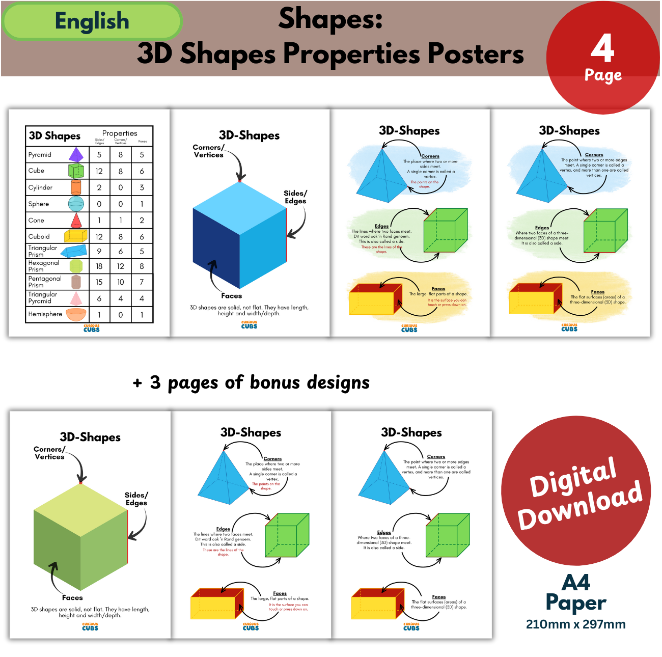 3d shapes properties poster