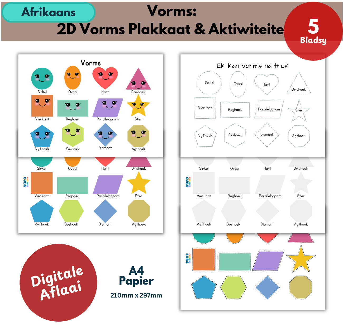 afrikaans 2d shapes poster & activities 2