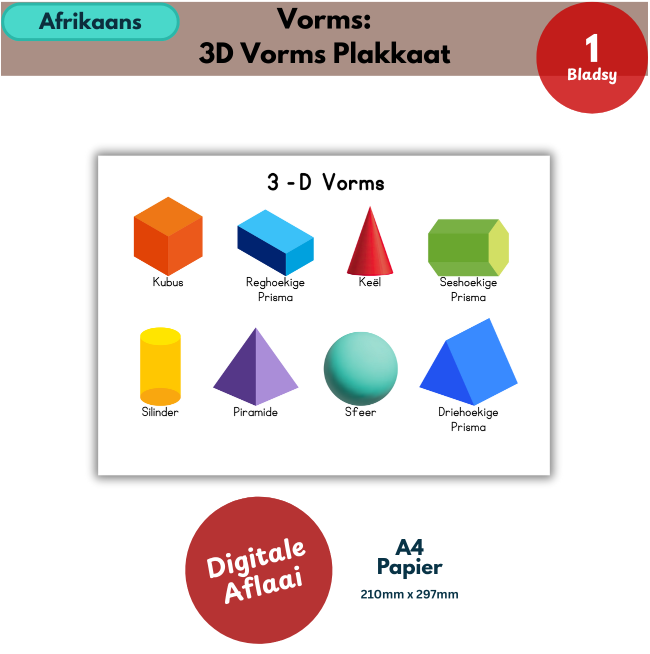 afrikaans 3d shapes poster