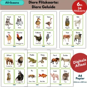 afrikaans animal sounds flashcards | diere geluide flitskaarte