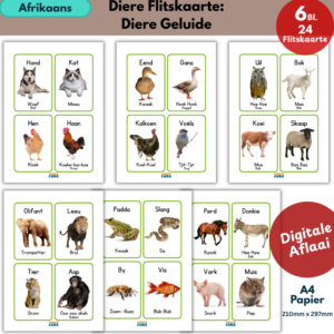 Afrikaans Animal Sounds Flashcards | Diere Geluide Flitskaarte