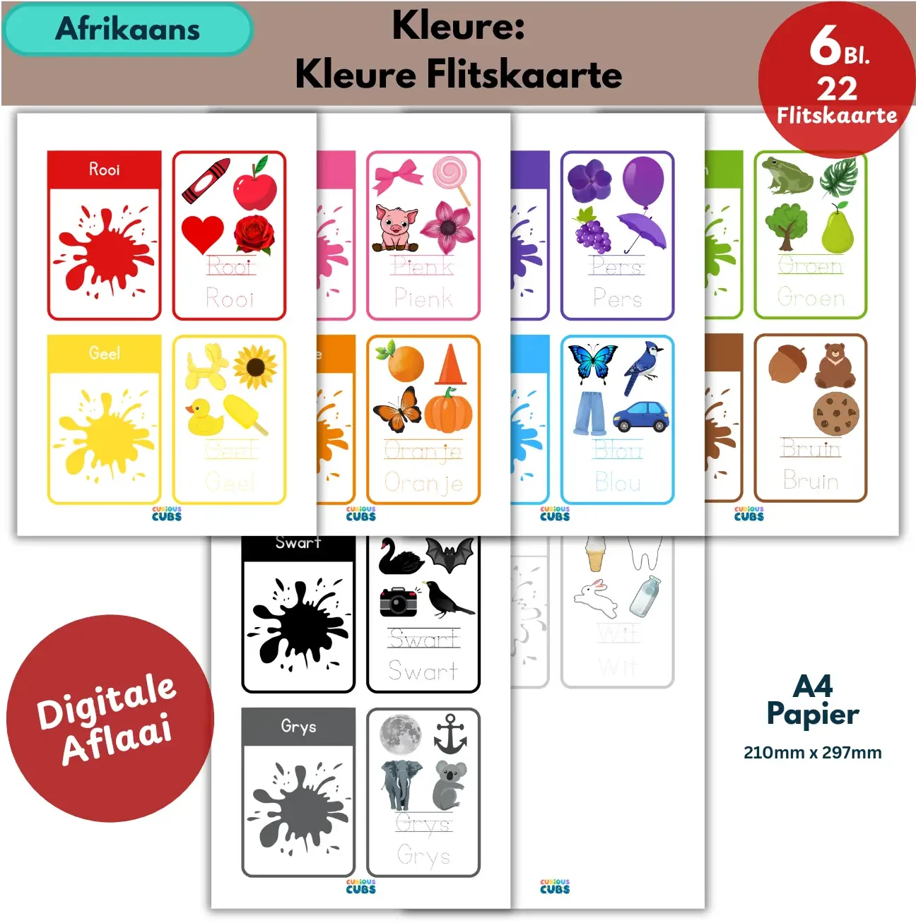 afrikaans colours flashcards
