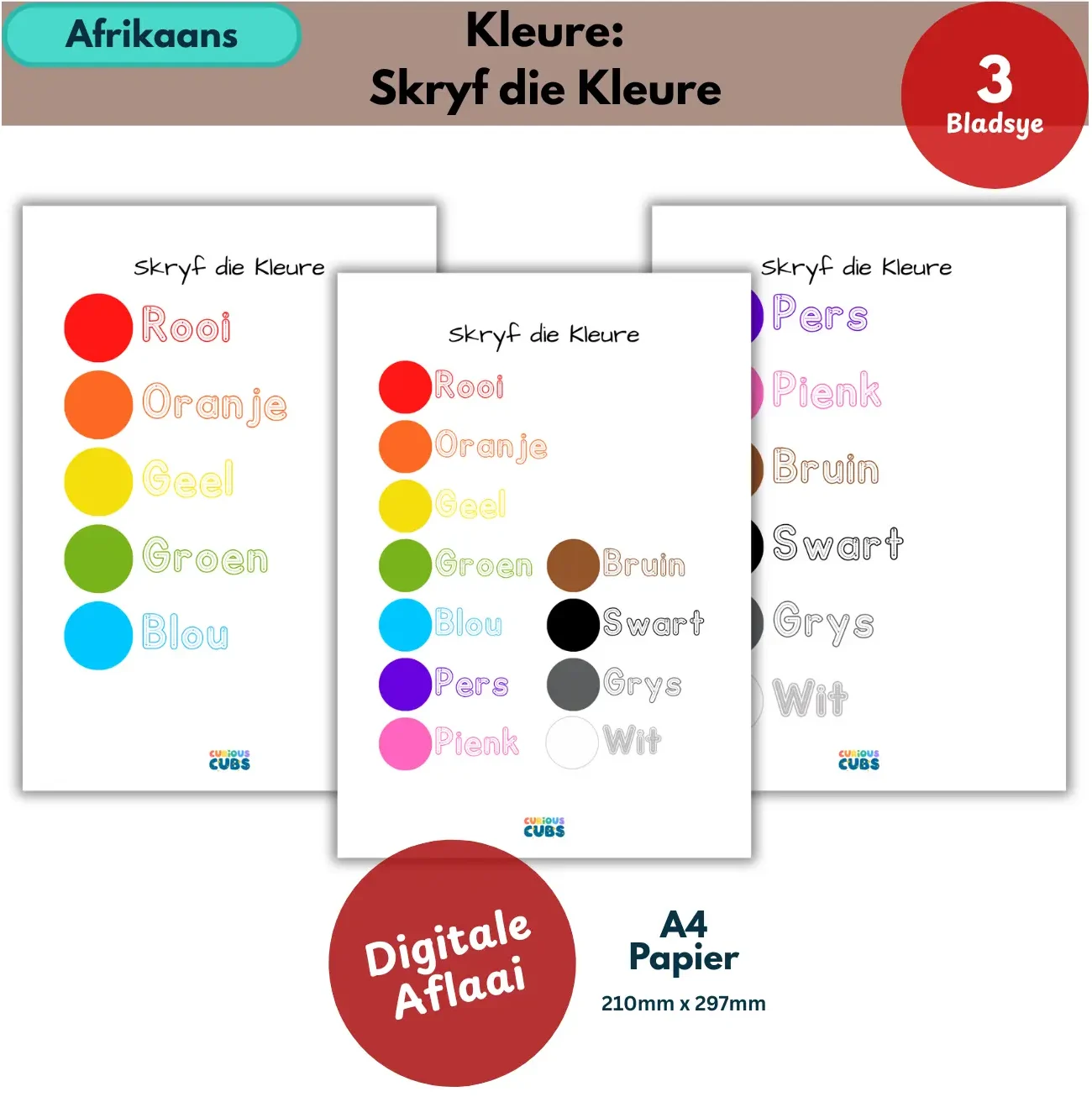 afrikaans colours tracing activity