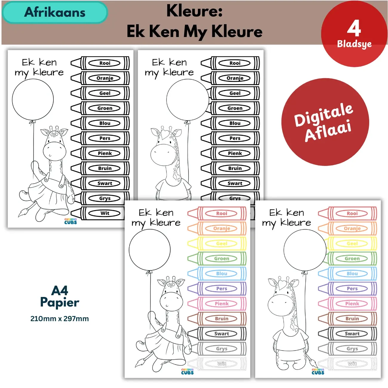 afrikaans colour recognition printable