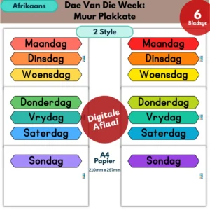afrikaans days of the week wall posters 2