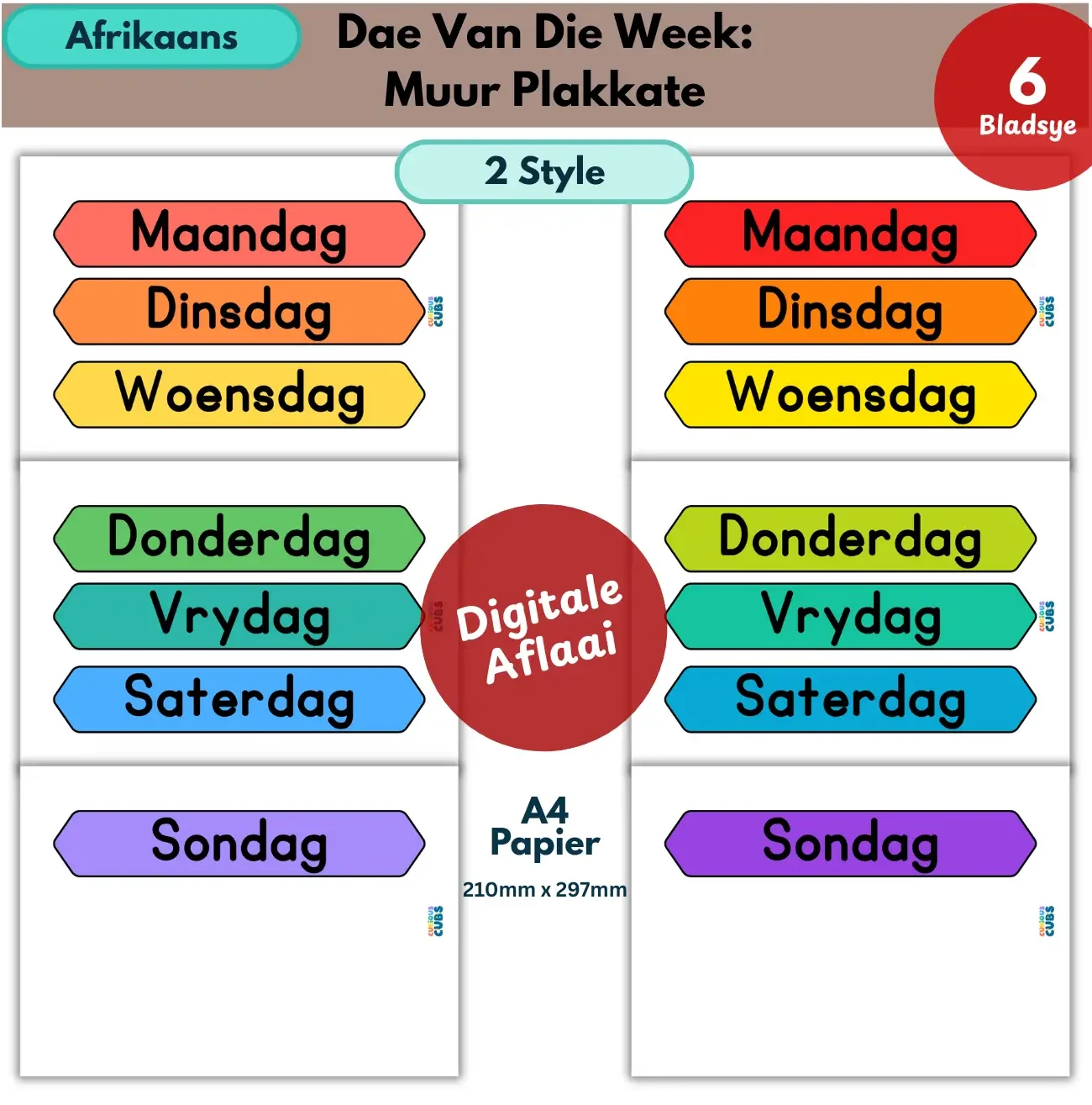 afrikaans days of the week wall posters 2