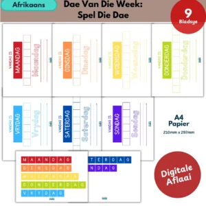 afrikaans days of the week spelling worksheets