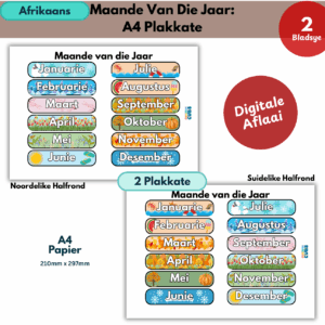 afrikaans months of the year a4 poster