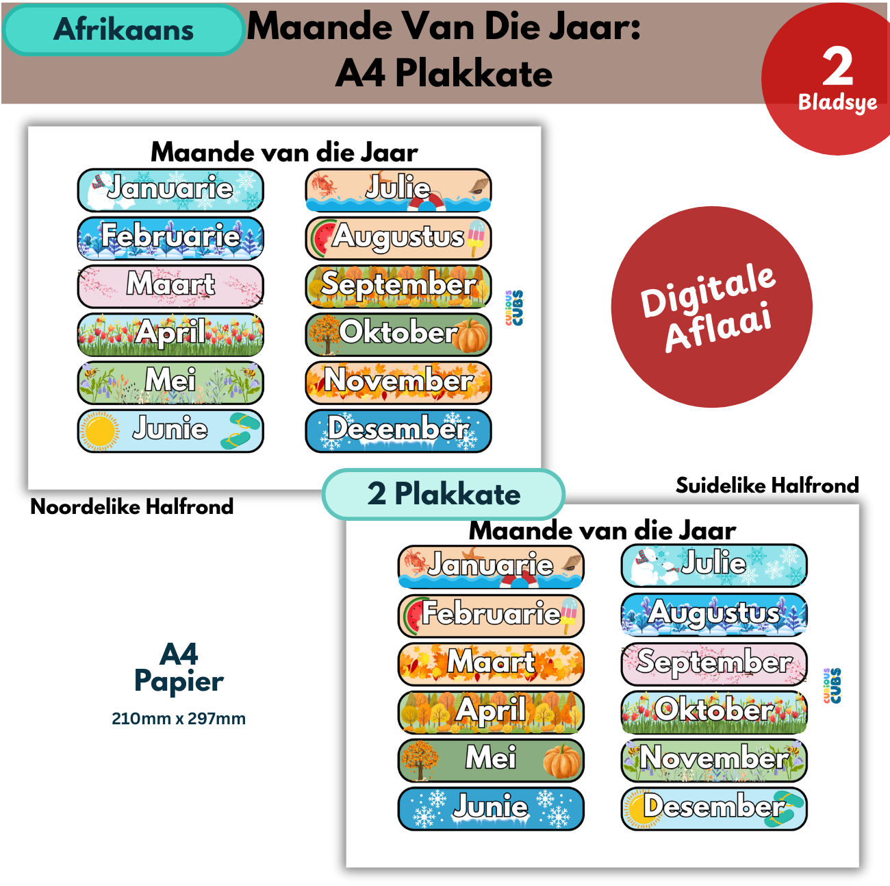 afrikaans months of the year a4 poster