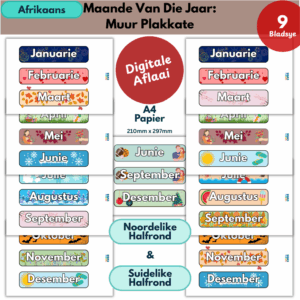 afrikaans months of the year wall posters