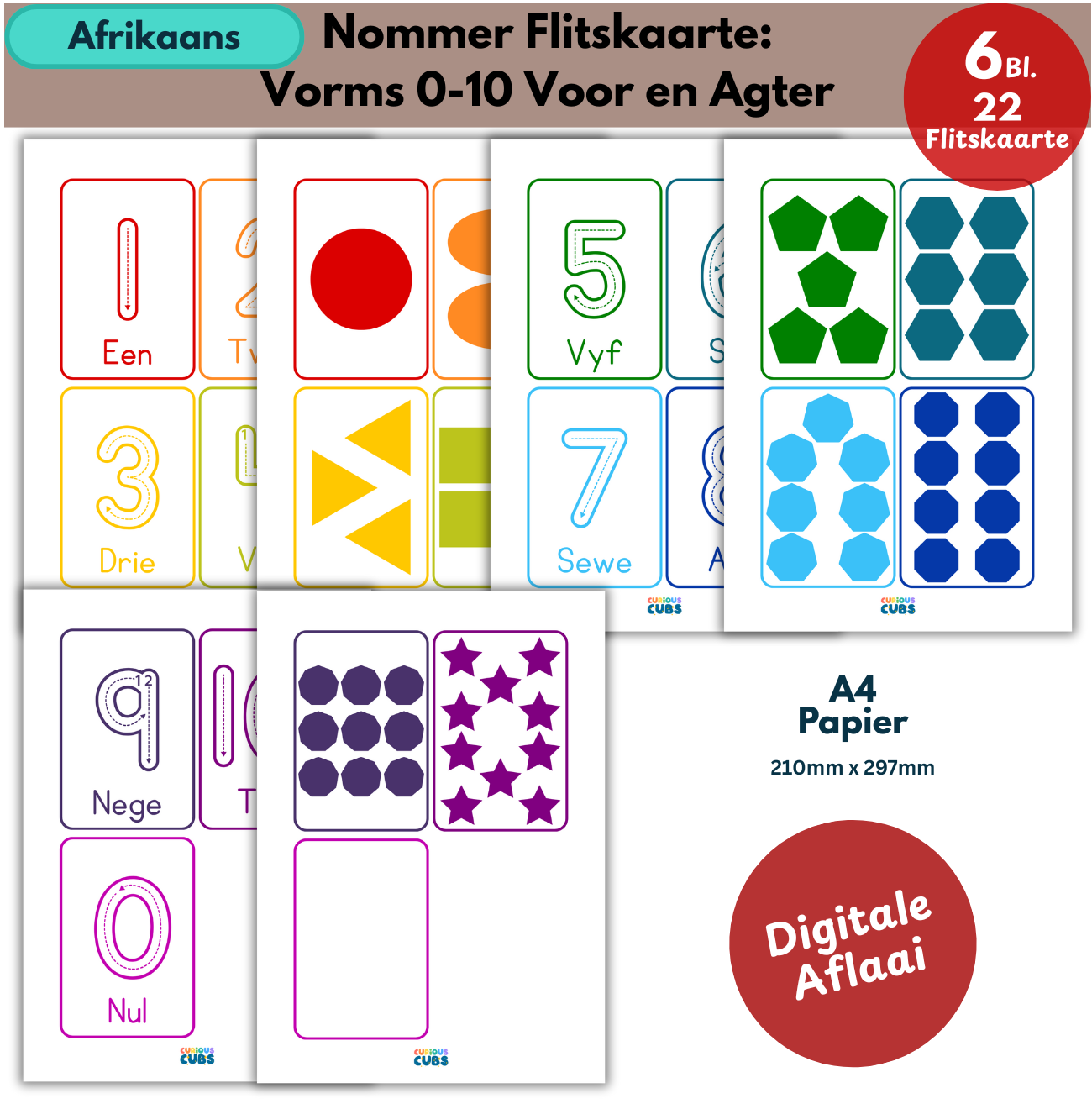 afrikaans number flashcards 0–10 shapes 1