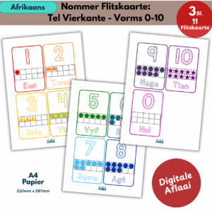 afrikaans number flashcards 0–10 counting squares