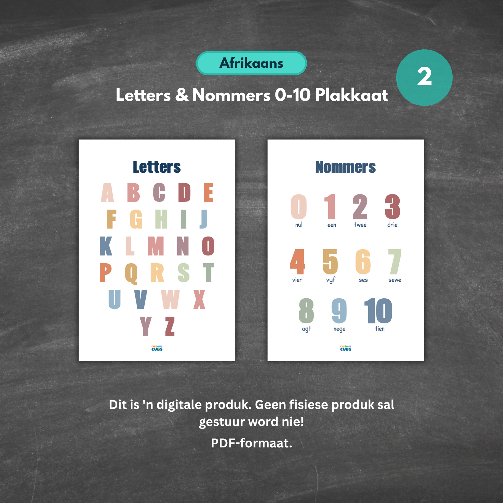 afrikaans letters & numbers poster | earthy theme