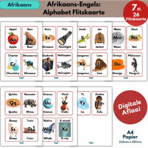 afrikaans–english alphabet flashcards