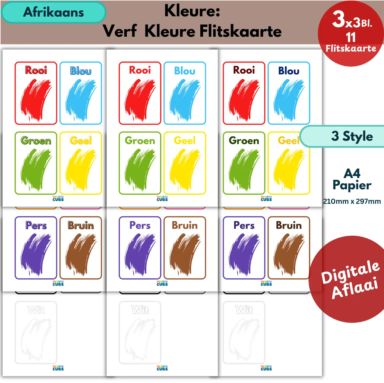 afrikaans paint colour flashcards