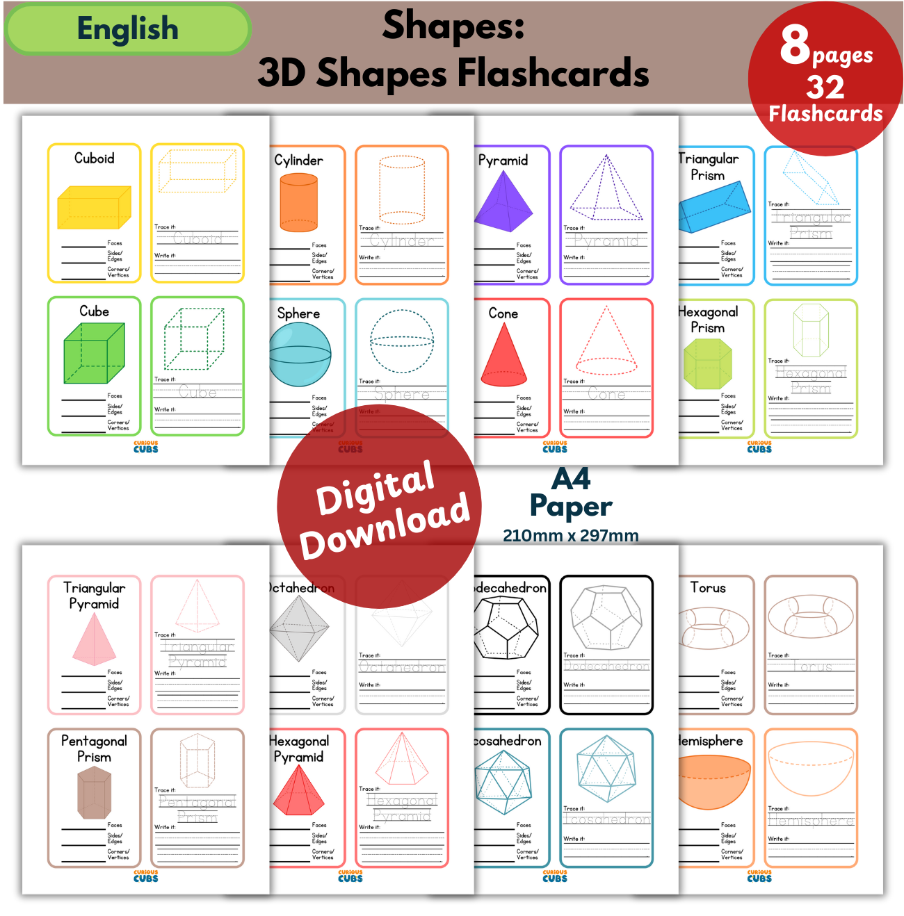 3d shapes flashcards properties