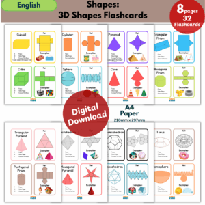 3d shapes flashcards – nets & examples