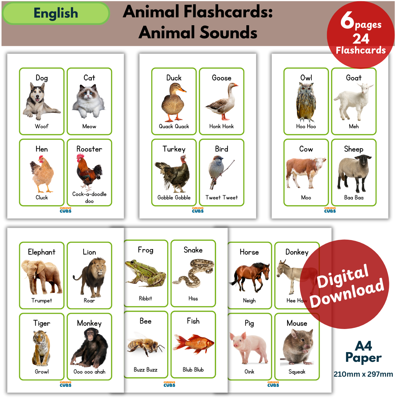 animal sounds flashcards