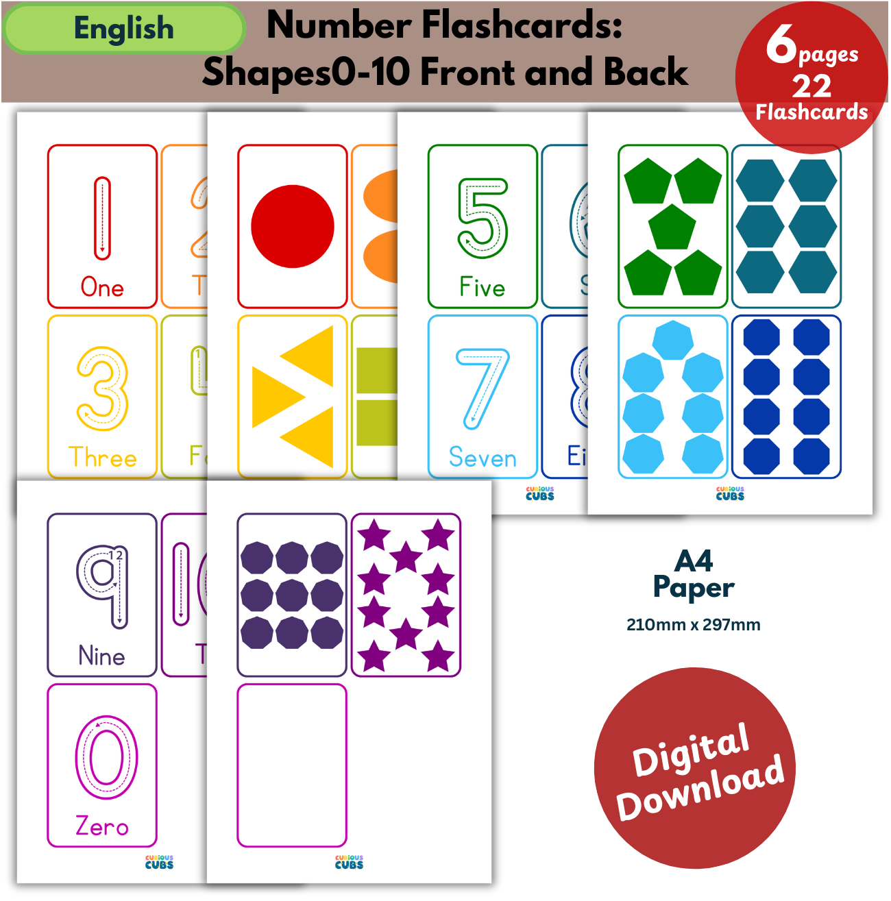 number flashcards 0–10 shapes 1