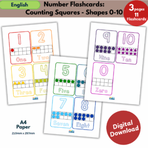 number flashcards 0–10 counting squares