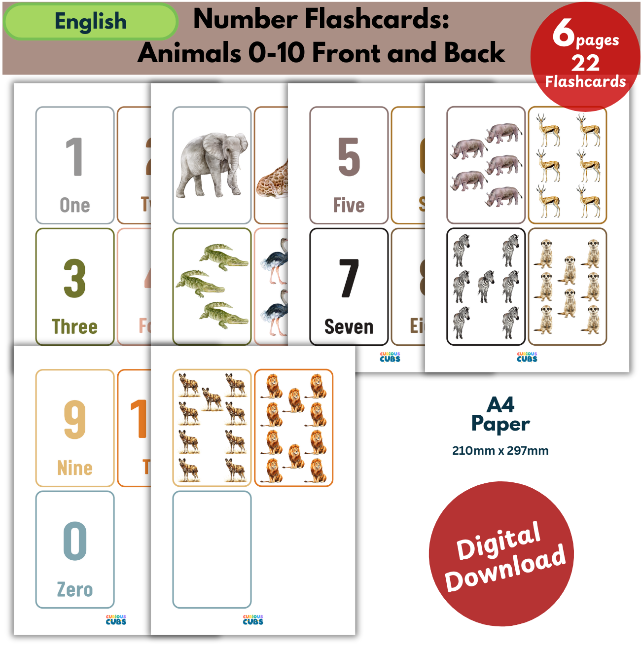 number flashcards 0 10 | africa animals 1