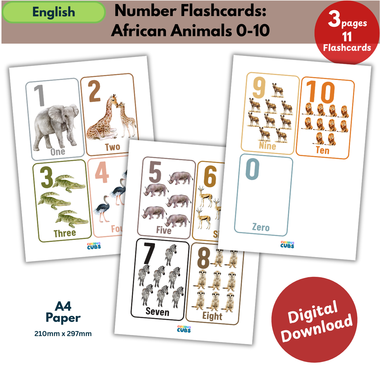 number flashcards 0 10 | africa animals 2