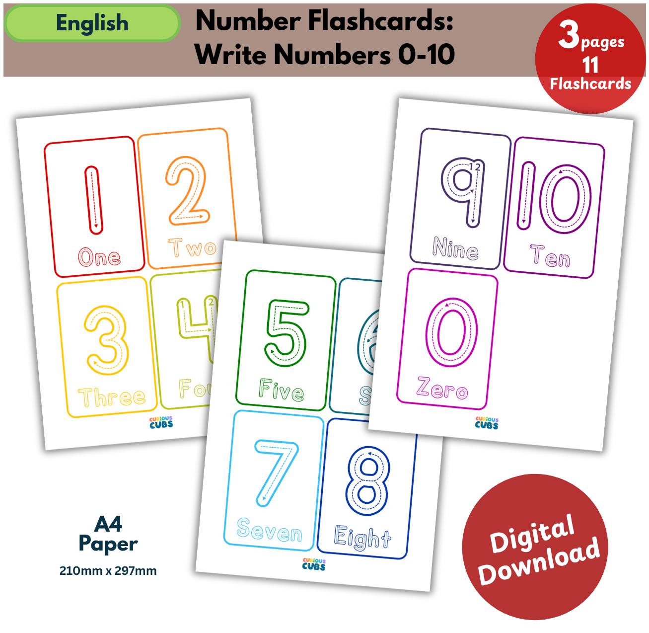 tracing numbers flashcards