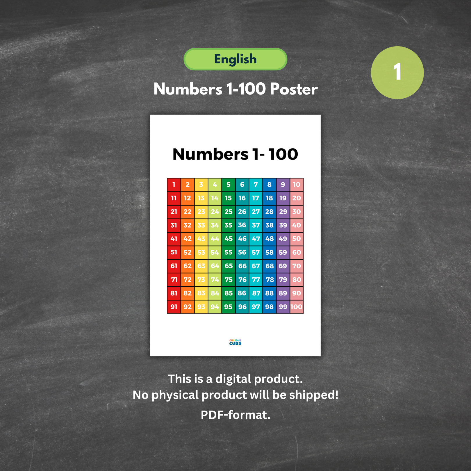 1–100 number chart bright rainbow