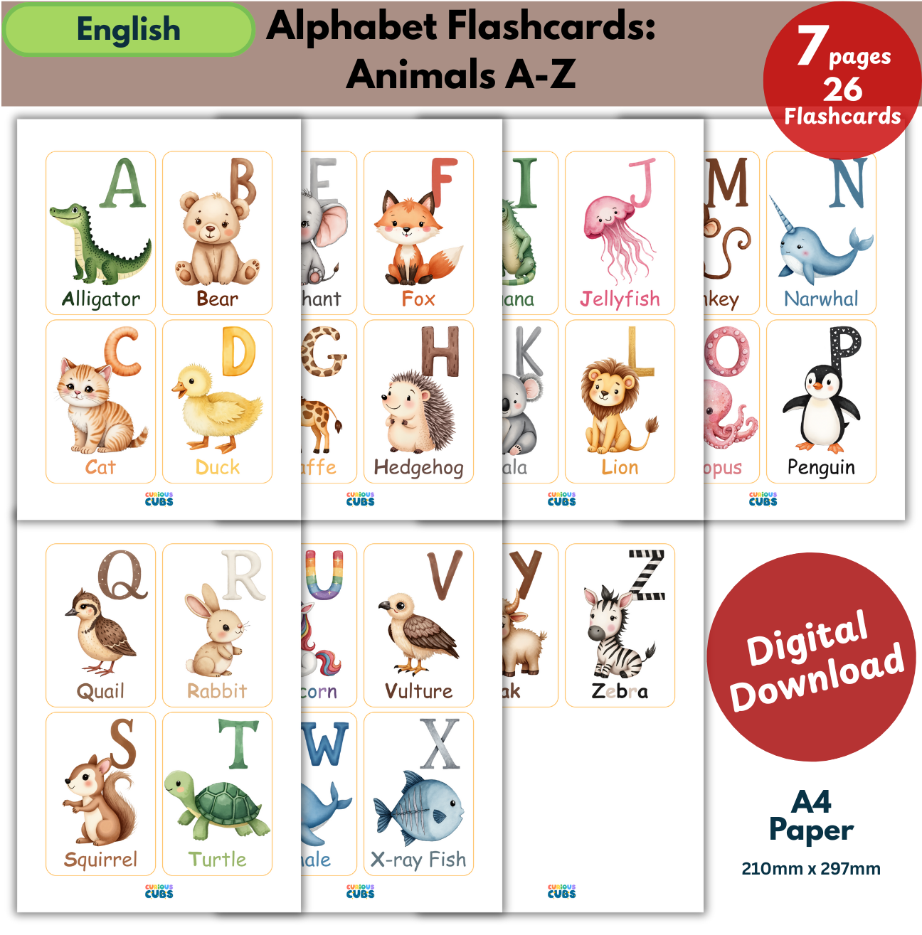 Alphabet Flashcards: Animals A–Z