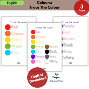 Colour Word Tracing Worksheets