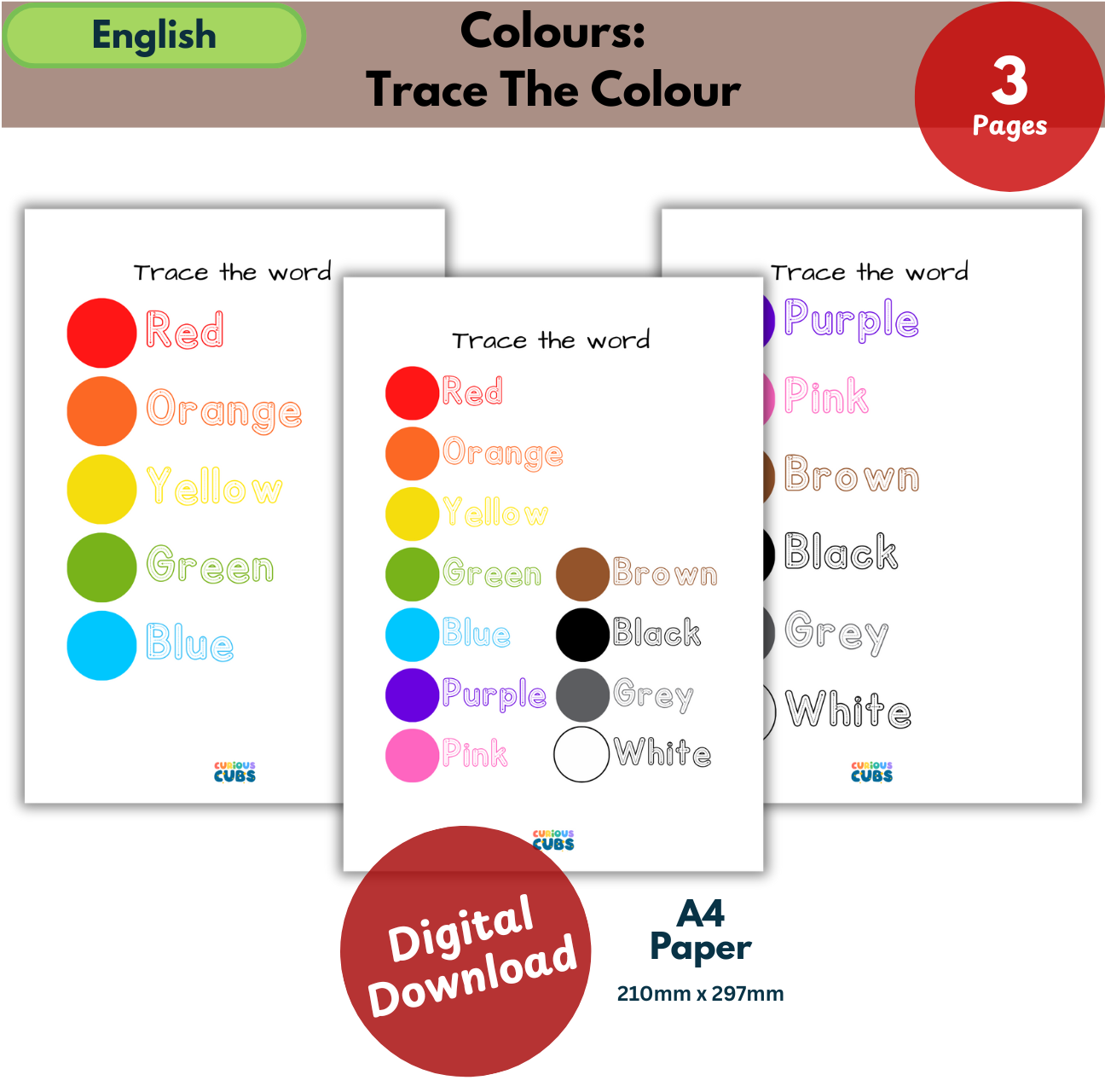 Colour Word Tracing Worksheets