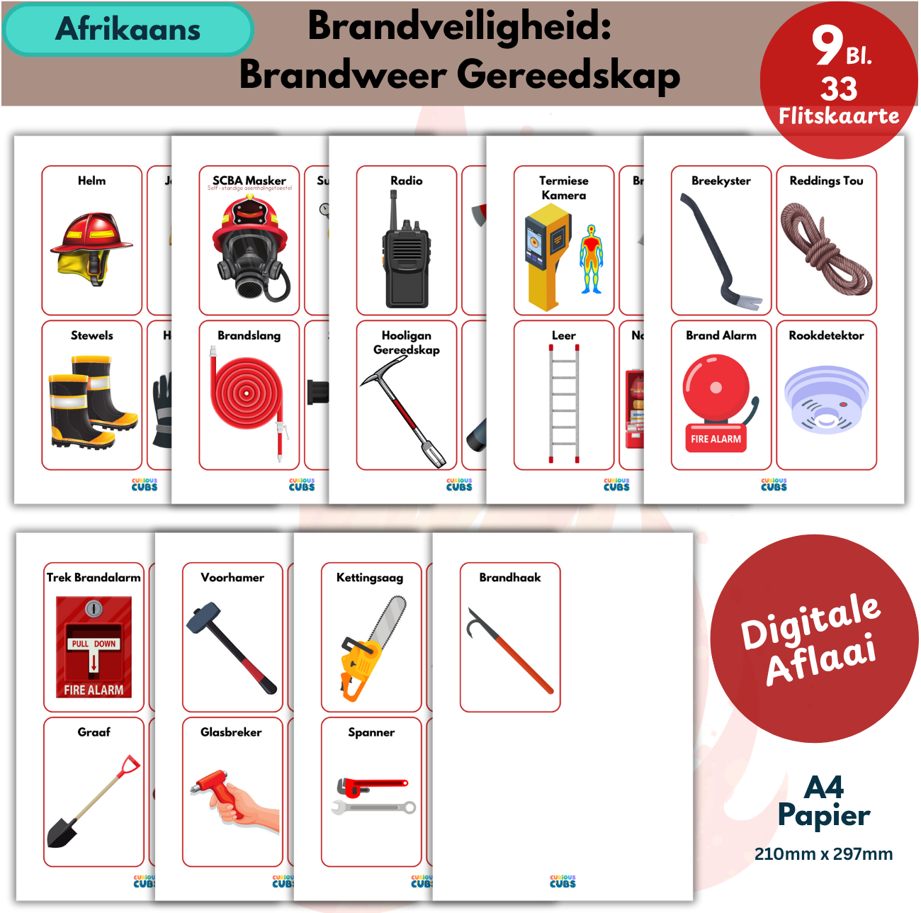 Brandveiligheid: Brandweer Gereedskap Flitskaarte