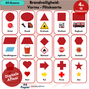 Brandveiligheid Vorms Flitskaarte | Afrikaans Printable Shape Flashcards for Kids