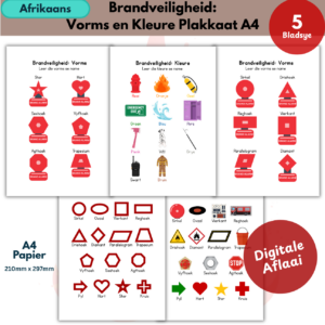 Brandveiligheid Vorms en Kleure Plakkate | Afrikaans Printable Posters for Kids