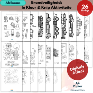 Brandveiligheid Inkleur & Knip Aktiwiteite | Afrikaans Fire Safety Printable