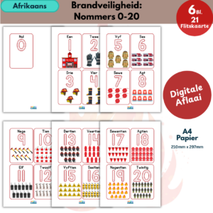 Brandveiligheid Nommers 0–20 Flitskaarte | Afrikaans Tel & Nommer Leerkaarte