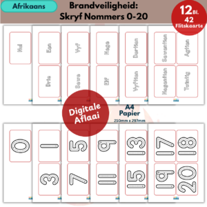Brandveiligheid Skryf Nommers 0–20 | Afrikaans Nommer Oefenkaarte