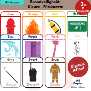 Brandveiligheid Kleure Flitskaarte Bundel | Afrikaans Printable Flashcards for Kids