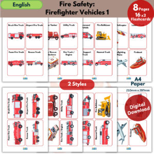 Fire Safety: Firefighter Vehicles Flashcards Bundle | Printable Learning Cards for Kids