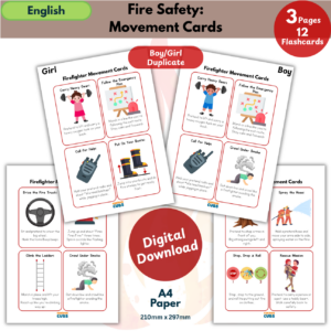 Fire Safety Movement & Exercise Cards | Firefighter Gross Motor Activity Printable for Preschool Kids