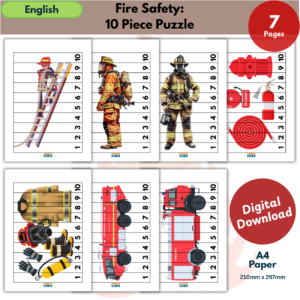 Fire Safety Puzzle Bundle | Firefighter Printable Puzzles for Preschool & Toddlers | 2–10 Piece Puzzles