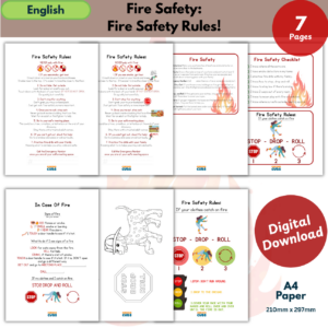 Fire Safety Rules Printable Bundle | Firefighter Safety Posters & Worksheets for Kids