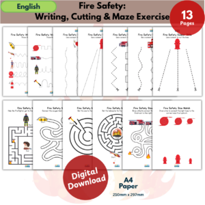 Fire Safety Writing, Cutting & Maze Activities Bundle | Preschool Fine Motor Printable Pack