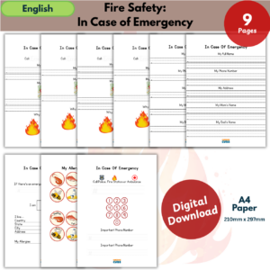 Fire Safety In Case of Emergency Worksheets | Emergency Contact Information Printable for Kids