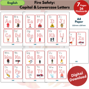 Fire Safety Alphabet Flashcards Bundle | Uppercase, Lowercase & Capital Letter Tracing Cards