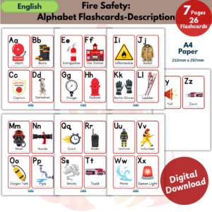 Fire Safety Alphabet Flashcards with Descriptions | Firefighter ABC Learning Cards Printable