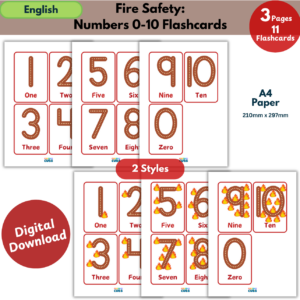 Fire Safety Numbers 0–10 Flashcards | Firefighter Number Recognition Printable for Preschool & Toddlers