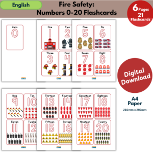 Fire Safety Numbers 0–20 Flashcards | Firefighter Counting & Number Recognition Printable
