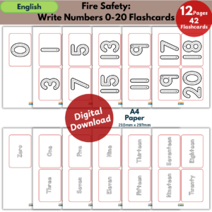Fire Safety Write Numbers 0–20 Flashcards | Firefighter Number Tracing & Number Words Printable